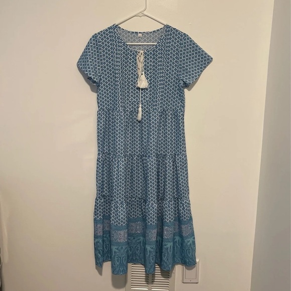 NWT Blue midi dress bathing suit coverup boho dress - Picture 2 of 8